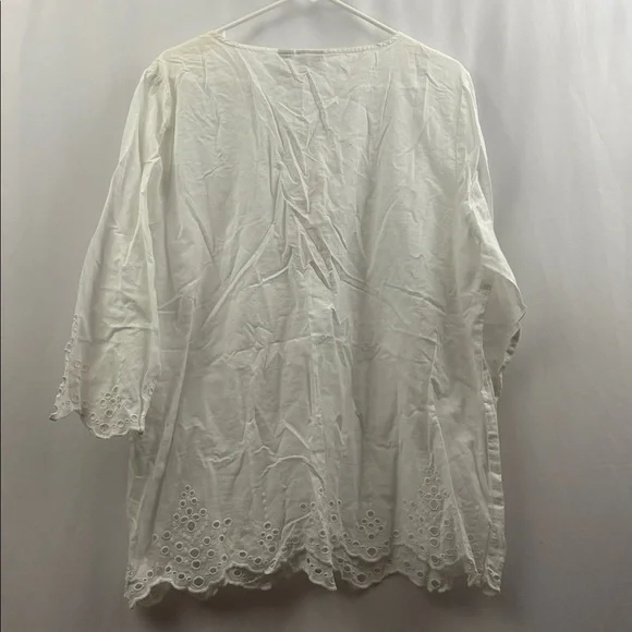 Chico’s Peasant Top 3/4 Sleeves Optic White Blouse Top Lace Up Tunic Women’s New - Picture 10 of 13